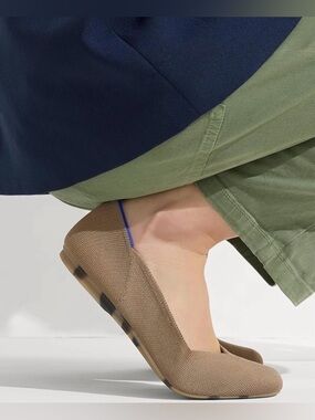 Rothy's Tan Knit Flats with Blue Trim
